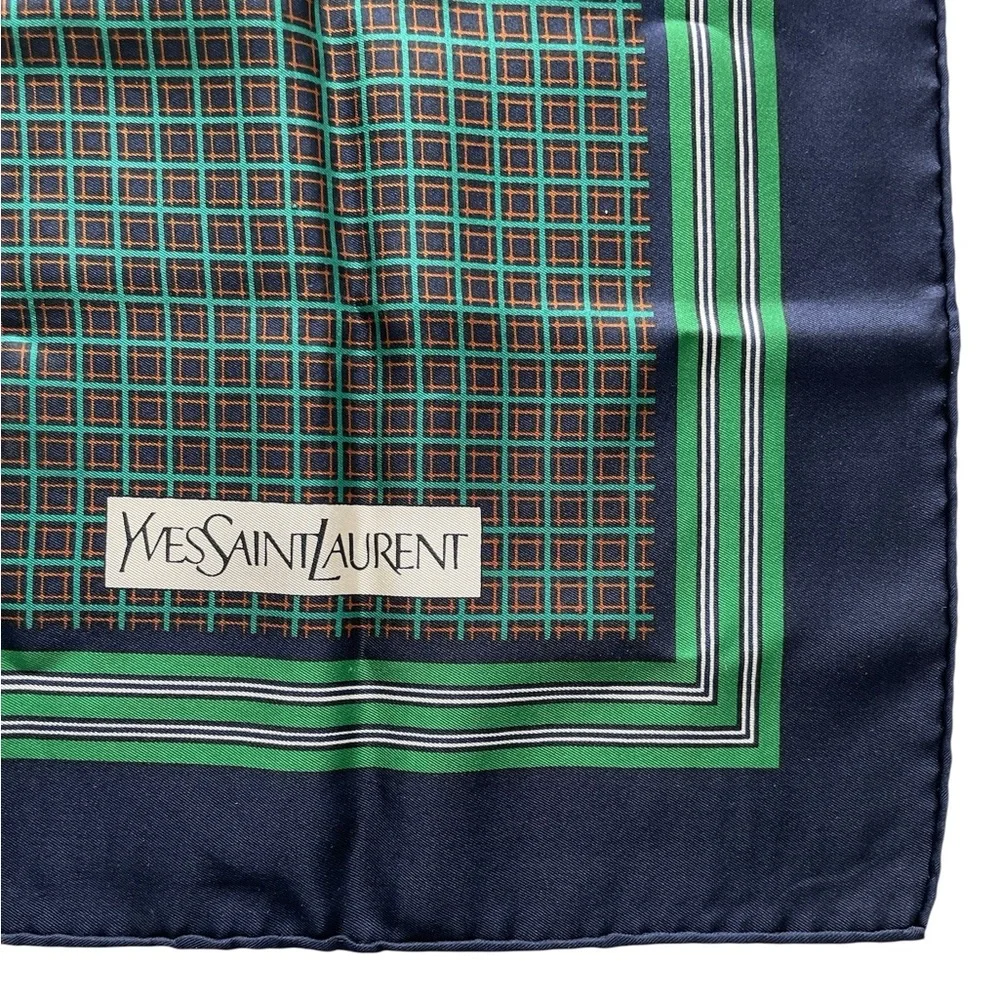 Yves Saint Laurent Vintage Navy Blue Silk Scarf w COA - Picture 10 of 16